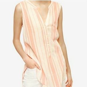 SANCTUARY Striped V-Neck Tunic Top Cotton Coral L